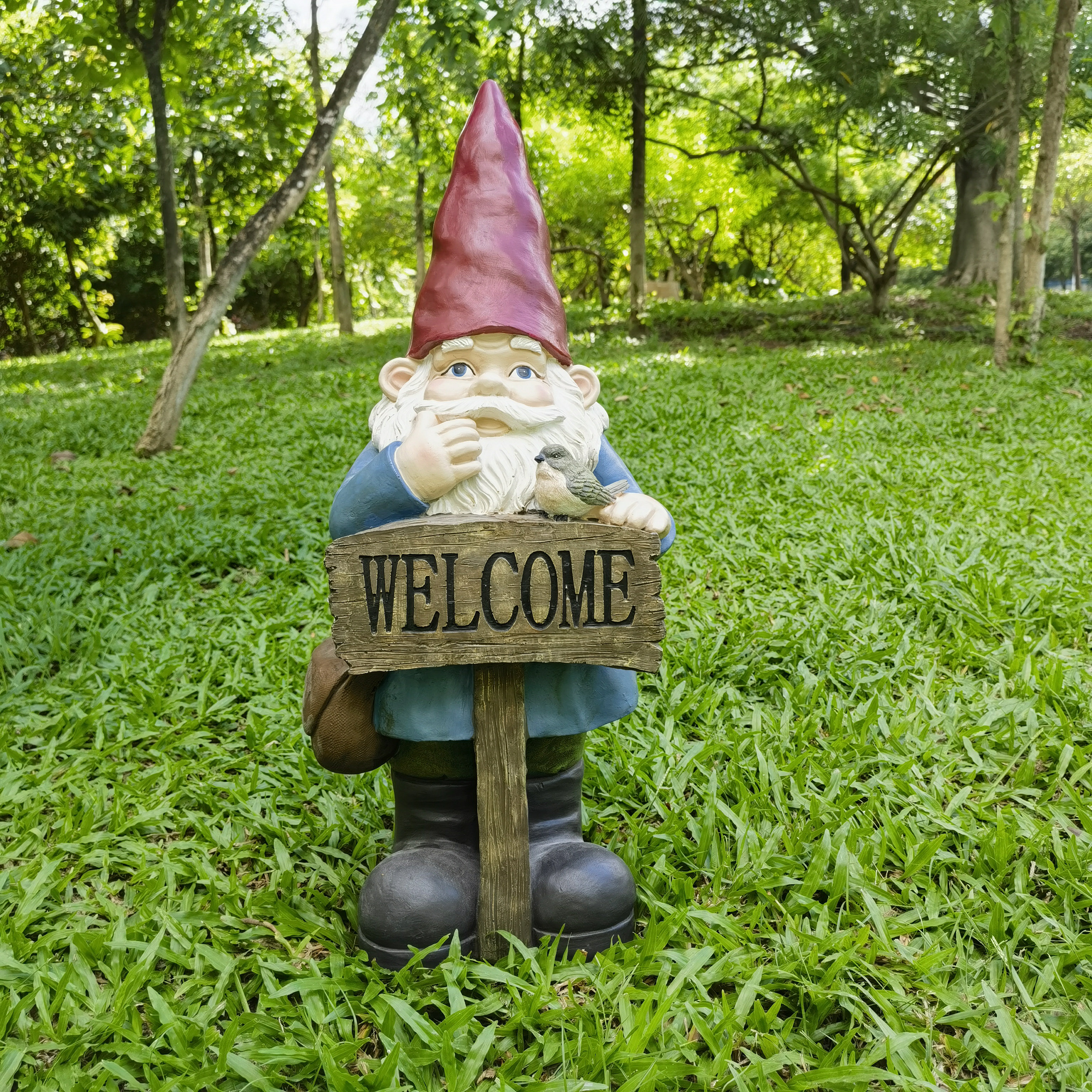 Hi-Line Gift Ltd. Funny Garden Gnome Holding Welcome Sign
